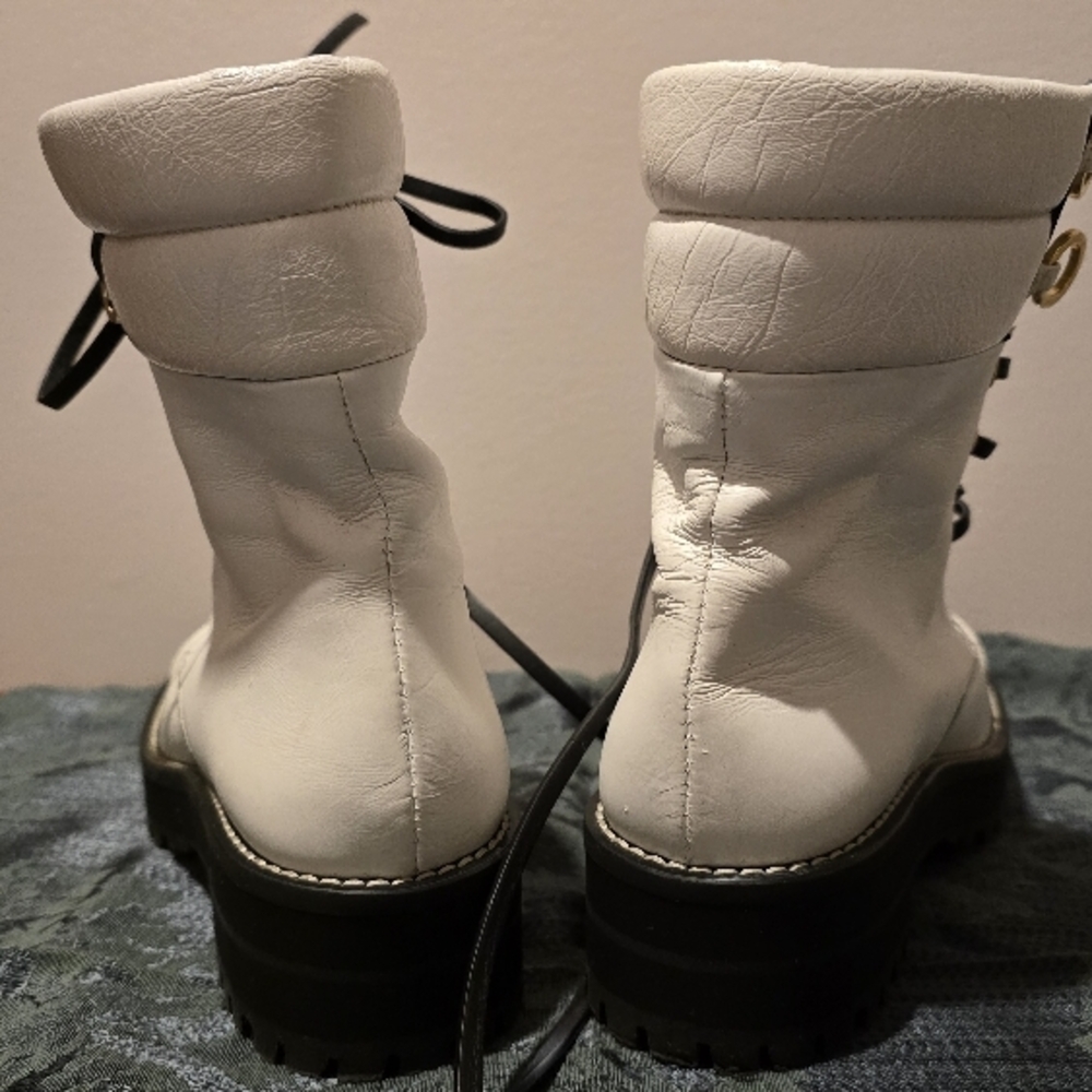 White Combat Boots with Leather Upper - Picture 2 of 15